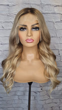 Load image into Gallery viewer, READY TO SHIP Luxury 22” 150% Lace Front Ash Blonde and Brown Small Cap Balayage Wig Human Hair Swiss Glueless Sale Bleached Knots