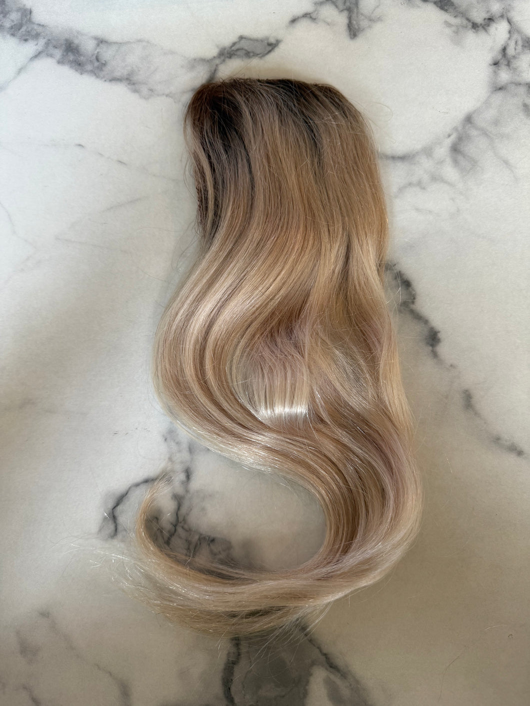 Luxury READY TO SHIP Balayage 18” Mono Topper 3.25”x 5” Ash Blonde Root Smudge