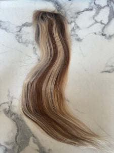 Luxury READY TO SHIP Balayage 22” Mono Topper 3.25”x5” Light Brown Light Blonde