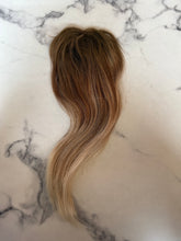 Load image into Gallery viewer, Luxury READY TO SHIP Balayage 14” Mono Topper 3”x5.5” Golden Blonde Light Blonde
