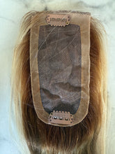 Load image into Gallery viewer, Luxury READY TO SHIP Balayage 18” Mono Topper 3”x5.5” Light Brown Light Blonde

