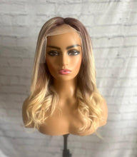 Load image into Gallery viewer, Luxury READY TO SHIP Clearance 16” 150% Ash Brown Blonde Balayage Human Hair 13x4” Lace Front Wig Transparent Glueless
