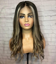 Load image into Gallery viewer, Luxury READY TO SHIP 16” 150% Dark Brown Blonde Balayage Human Hair 13x6 Lace Front Wig Transparent Glueless Bleached Knots

