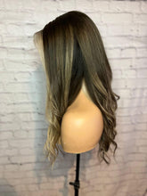 Load image into Gallery viewer, Luxury READY TO SHIP 16” 150% Dark Brown Blonde Balayage Human Hair 13x6 Lace Front Wig Transparent Glueless Bleached Knots
