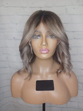 Load image into Gallery viewer, Luxury READY TO SHIP 12” 150% Cold Grey Balayage Human Hair 13x4 Lace Front Wig Transparent Glueless
