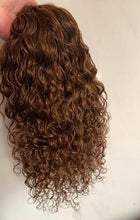 Load image into Gallery viewer, Luxury READY TO SHIP 14” 130% Auburn Human Hair Curly Full Lace Wig Transparent Glueless Bleached Knots
