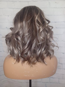 Luxury READY TO SHIP 12” 150% Cold Grey Balayage Human Hair 13x4 Lace Front Wig Transparent Glueless