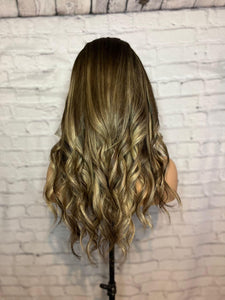 Luxury READY TO SHIP 16” 150% Dark Brown Blonde Balayage Human Hair 13x6 Lace Front Wig Transparent Glueless Bleached Knots