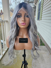 Load image into Gallery viewer, Ready to Ship Luxury 24” 150% Grey 360 Lace Dark Roots Wig
