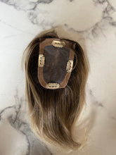 Load image into Gallery viewer, Luxury READY TO SHIP Balayage 10” Mono Topper 3.25”x 5” Ash Blonde
