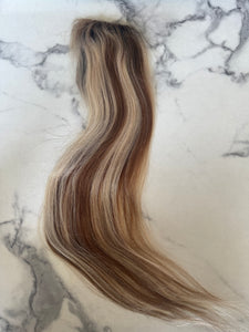 Luxury READY TO SHIP Balayage 22” Mono Topper 3.25”x5” Light Brown Light Blonde