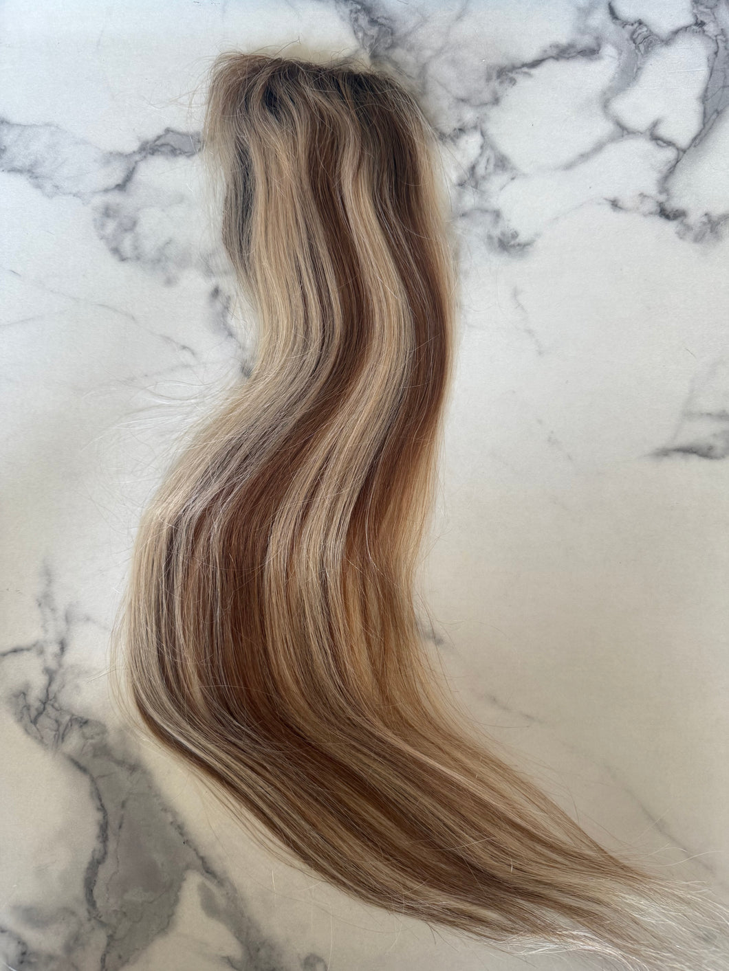 Luxury READY TO SHIP Balayage 22” Mono Topper 3.25”x5” Light Brown Light Blonde