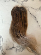 Load image into Gallery viewer, Luxury READY TO SHIP Balayage 16” Mono Topper 2.5”x4.5” Ash Blonde Root Smudge
