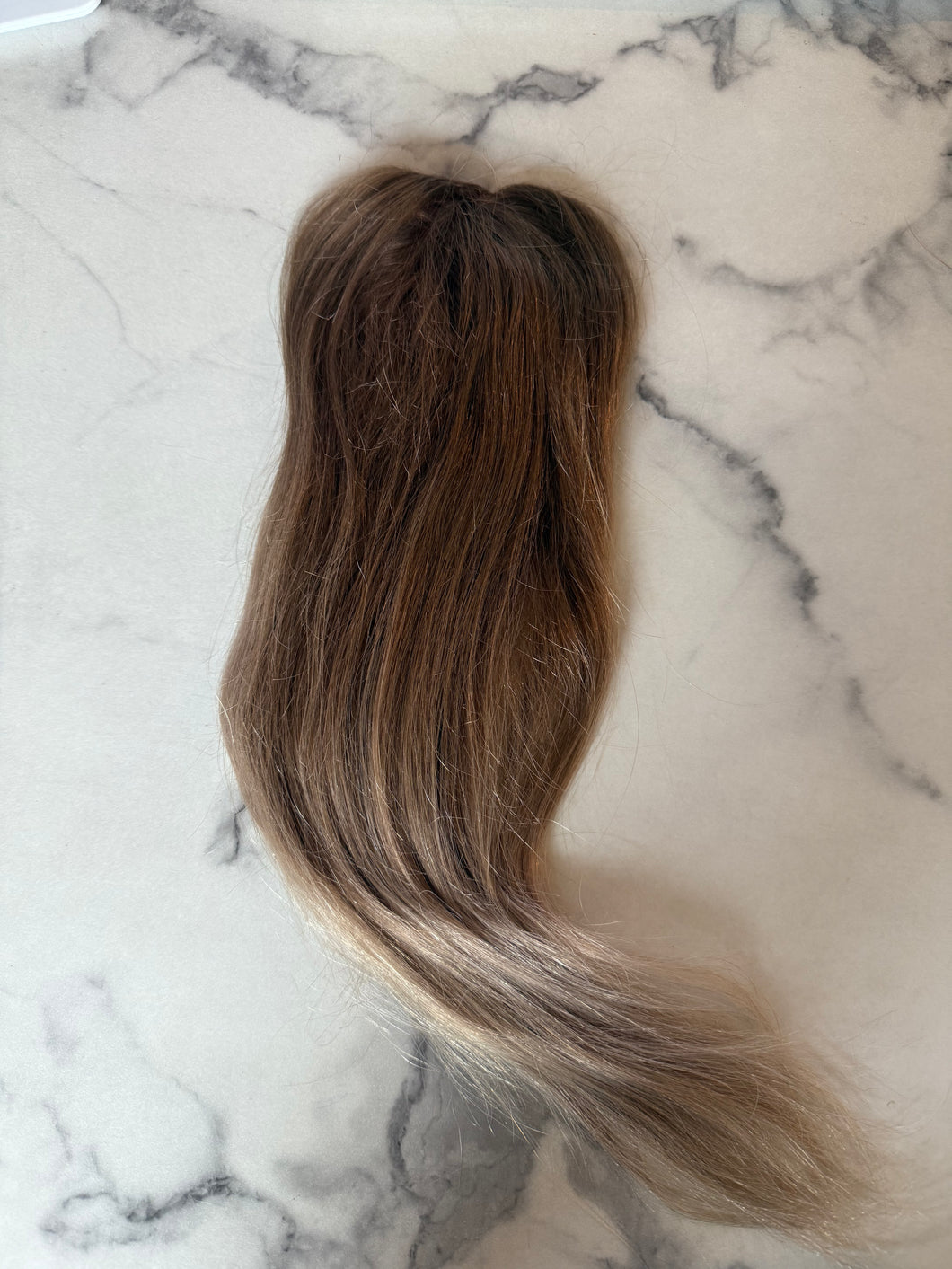 Luxury READY TO SHIP Balayage 16” Mono Topper 2.5”x4.5” Ash Blonde Root Smudge