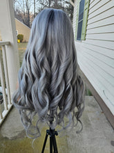 Load image into Gallery viewer, Ready to Ship Luxury 24” 150% Grey 360 Lace Dark Roots Wig
