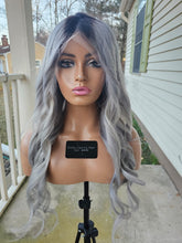 Load image into Gallery viewer, Ready to Ship Luxury 24” 150% Grey 360 Lace Dark Roots Wig
