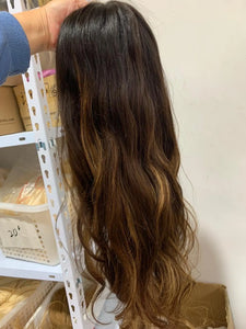 Luxury READY TO SHIP 22” 130% Silk Top Dark Brown Blonde Balayage Human Hair Full Lace Wig Transparent Glueless Small Cap