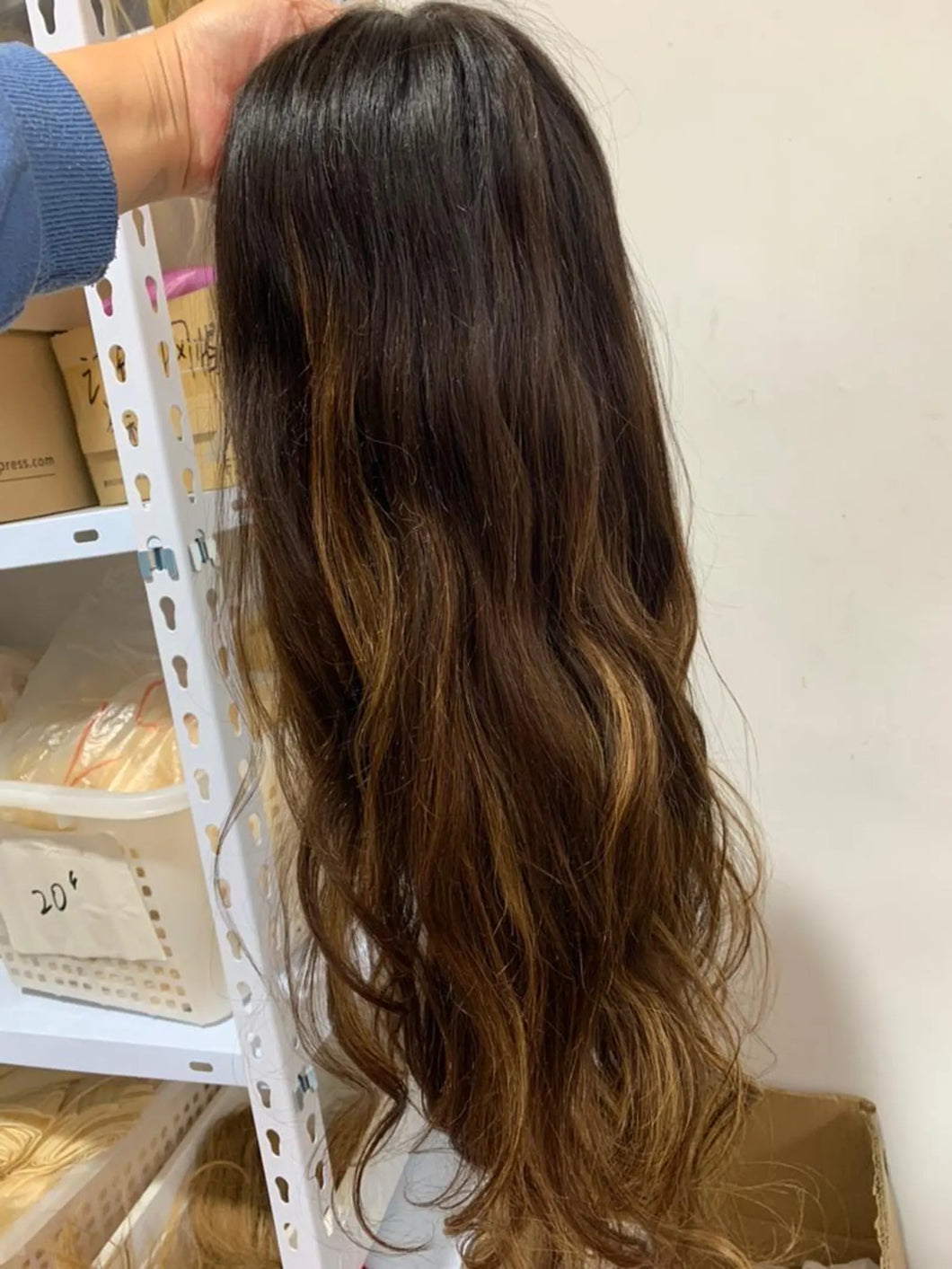 Luxury READY TO SHIP 22” 130% Silk Top Dark Brown Blonde Balayage Human Hair Full Lace Wig Transparent Glueless Small Cap