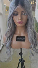 Load and play video in Gallery viewer, Ready to Ship Luxury 24” 150% Grey 360 Lace Dark Roots Wig
