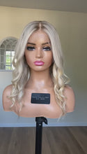 Load and play video in Gallery viewer, READY TO SHIP 16” 130% Small Cap Ash Blonde Light Platinum Balayage Highlighted Human Hair Wig 13x4 Lace Front
