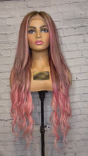 Load and play video in Gallery viewer, READY TO SHIP 28” 180% Full Lace Pink &amp; Brown Balayage Highlighted Human Hair Wig
