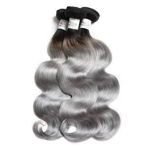 Luxury Peruvian Dark Roots Grey Gray Silver Body Wave Human Hair Extensions 10A