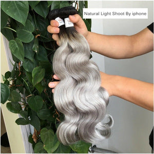 Luxury Peruvian Dark Roots Grey Gray Silver Body Wave Human Hair Extensions 10A