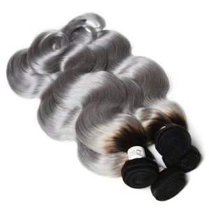 Luxury Peruvian Dark Roots Grey Gray Silver Body Wave Human Hair Extensions 10A