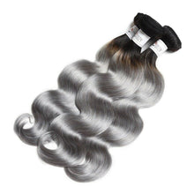 Load image into Gallery viewer, Luxury Peruvian Dark Roots Grey Gray Silver Body Wave Human Hair Extensions 10A
