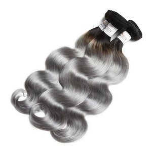 Luxury Peruvian Dark Roots Grey Gray Silver Body Wave Human Hair Extensions 10A