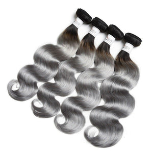 Luxury Peruvian Dark Roots Grey Gray Silver Body Wave Human Hair Extensions 10A