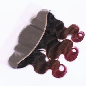 Luxury Brazilian Three Tone Burgundy Red Body Wave Hair Extensions + Frontal