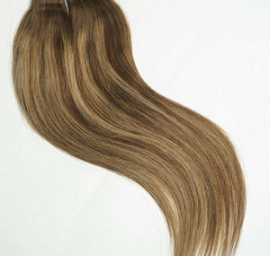 Luxury 100g Weft Human Hair Extensions #4/27 Balayage Ombre Piano Brown Blonde