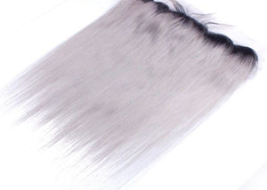 Luxury Silky Straight Brazilian Dark Roots Grey 13x4 Lace Frontal 13x4 Virgin Hair 7A