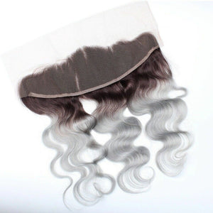 Luxury Body Wave Brazilian Dark Roots Grey 13x4 Lace Frontal 13x4 Virgin Hair 7A