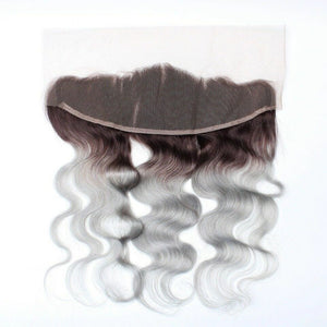 Luxury Body Wave Brazilian Dark Roots Grey 13x4 Lace Frontal 13x4 Virgin Hair 7A