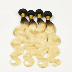 Luxury Dark Roots Peruvian Bleach Blonde #613 Body Wave Virgin Hair Extensions