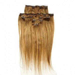 Luxury Clip In Human Hair Extensions #4/27 Balayage Ombre Straight 7pcs 120g