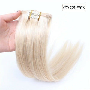 Luxury Clip In Human Hair Extensions #613 Bleach Blonde Remy Straight 7pcs 100g