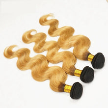 Load image into Gallery viewer, Luxury Dark Roots Peruvian Honey Blonde #27 Body Wave Virgin Hair Extensions
