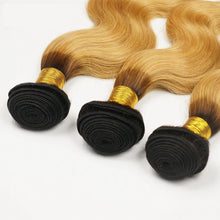 Load image into Gallery viewer, Luxury Dark Roots Peruvian Honey Blonde #27 Body Wave Virgin Hair Extensions
