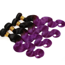 Load image into Gallery viewer, Luxury Body Wave Peruvian Purple Ombre Virgin Human Hair Weft Extensions
