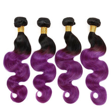 Load image into Gallery viewer, Luxury Body Wave Peruvian Purple Ombre Virgin Human Hair Weft Extensions

