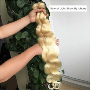 Luxury 100g Russian #613 Bleach Blonde Human Hair Extensions Body Wave Weft