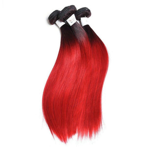 Luxury Peruvian #1b/Red Ombre  Straight Virgin Human Hair Extensions 10A