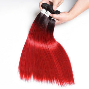 Luxury Peruvian #1b/Red Ombre  Straight Virgin Human Hair Extensions 10A