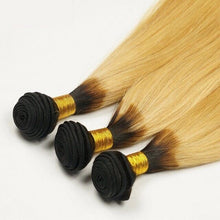 Load image into Gallery viewer, Luxury Dark Roots Brazilian Honey Blonde #27 Straight Virgin Hair Extensions
