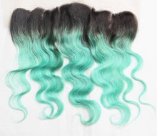 Load image into Gallery viewer, Luxury Brazilian Body Wave Mint Green Dark Roots Hair Extensions + 13x4 Frontal
