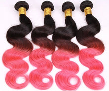 Load image into Gallery viewer, Luxury Brazilian Pink Ombre Body Wave Virgin Human Hair Extensions
