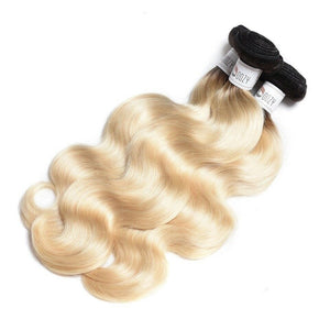 Luxury Russian #1b/613 Ombre Bleach Blonde Body Wave Human Hair Extensions 10A